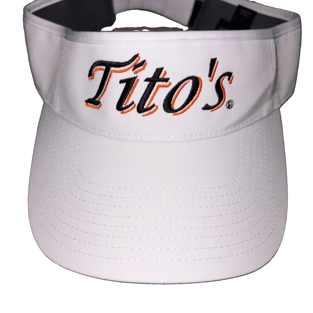 Tito's Vodka Sun Visor White Adjustable Hat Golf Tennis Beach Promo Handmade